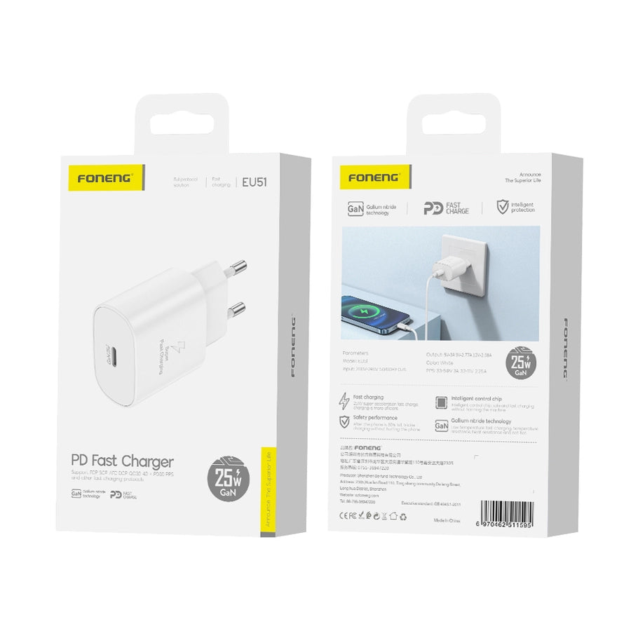 CARREGADOR FONENG EU51 PD FAST CHARGER 25W