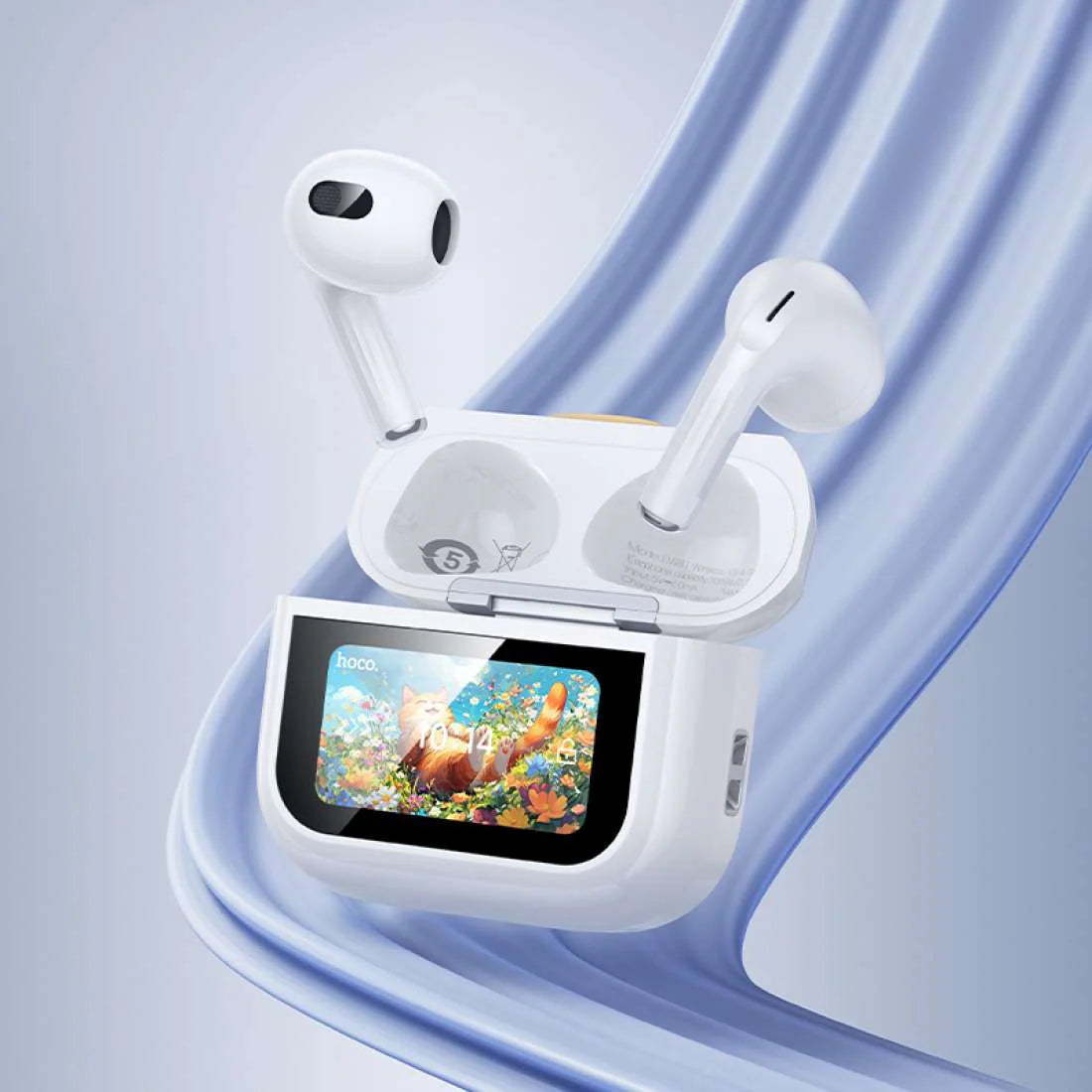 AIRPODS HOCO EW87 WITH COLOURFUL LCD TOUCH SCREEN TWS HEADSET WHITE