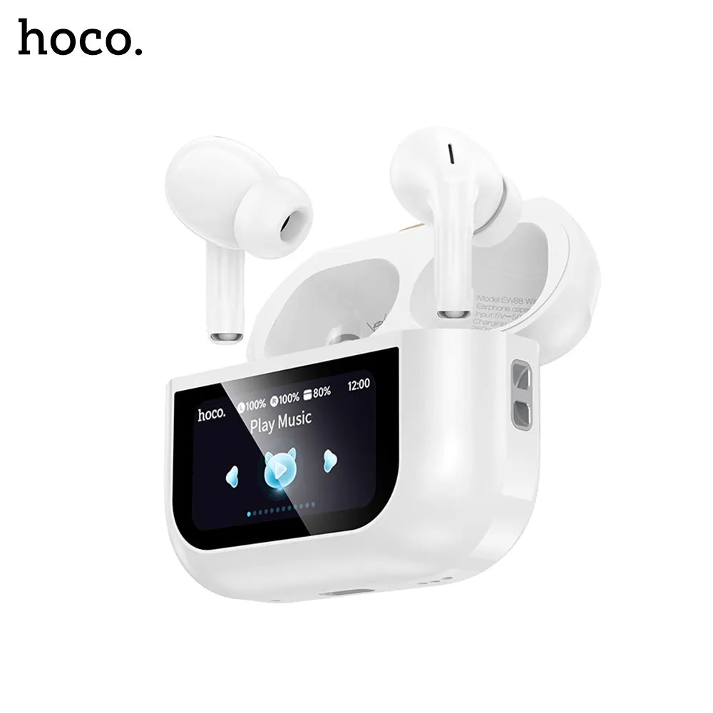 AIRPODS HOCO EW88 WITH COLOURFUL LCD TOUCH SCREEN TWS HEADSET + ANC WHITE