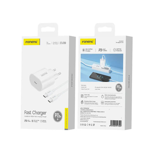 FAST CHARGER TYPE C 20W FONENG EU39 BRANCO C TO C