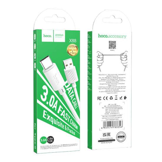 Cabo de carregamento Hoco X88 Gratificado 3A Tipo-C 1m Branco